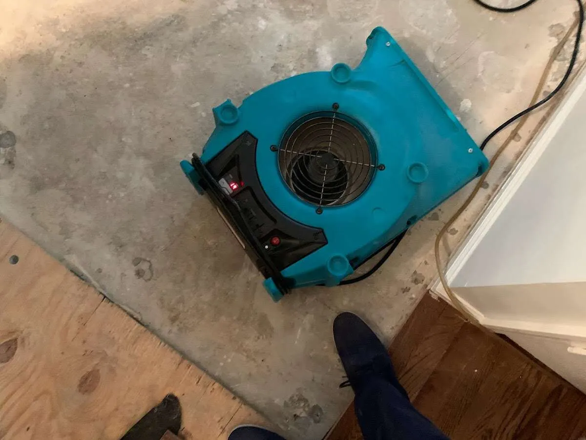 Air mover drying subfloor during Leak Detection & Repair in Pueblo